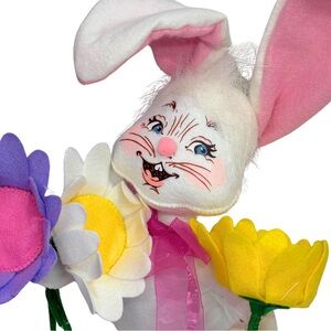 Annalee 12 inch Blooming Bunny Holding Three Flowers With Bow Easter Decor